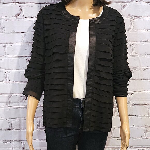 ADRIANNA PAPELL - Black tiered ruffle open blazer - Picture 6 of 11